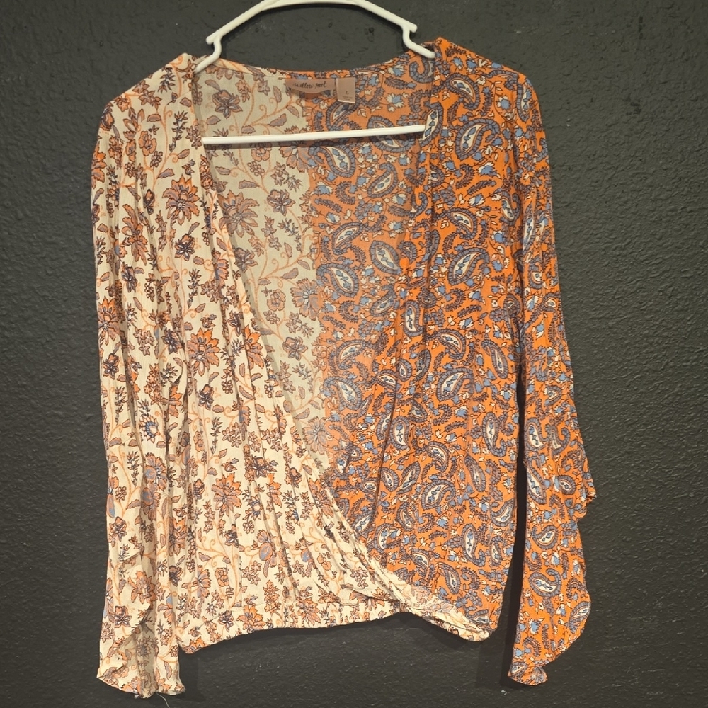 Buckle Orange Cream Asymmetrical Wrap Blouse
